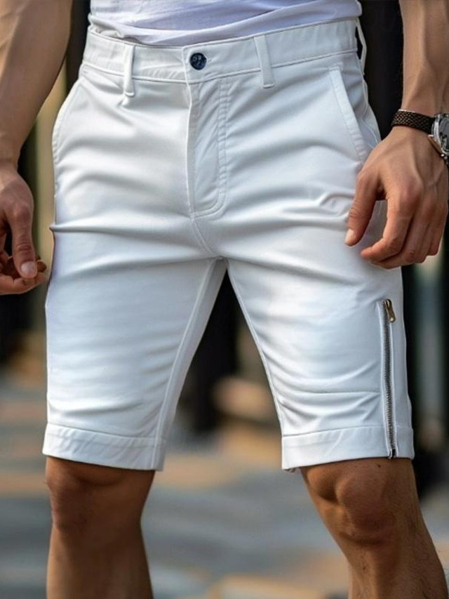  Men's Shorts Chino Shorts Bermuda shorts Work Shorts Zipper Pocket Plain Comfort Soft Knee Length Outdoor Casual Daily Fashion Streetwear Black White Micro-elastic