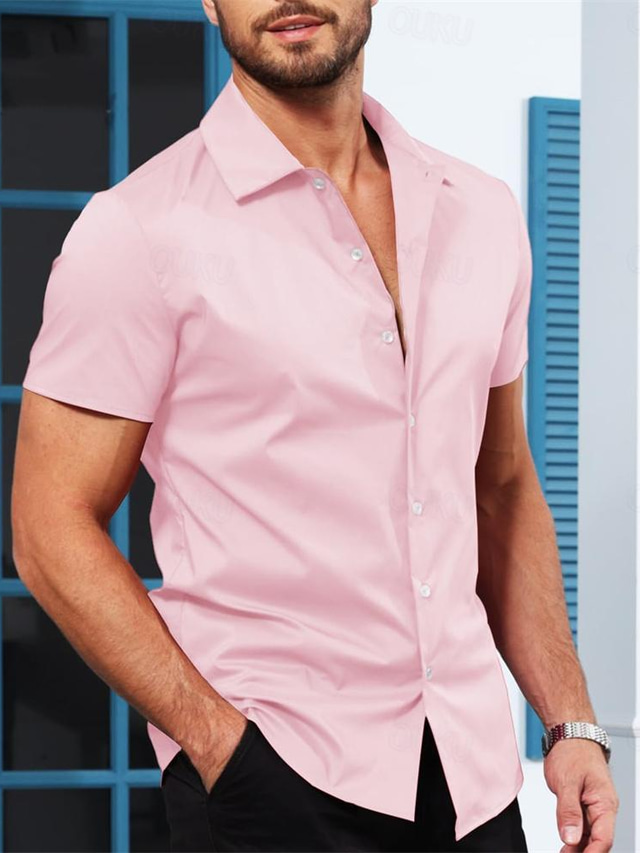  Men's Shirt Button Up Shirt Casual Shirt Summer Shirt Black White Pink Red Short Sleeve Plain Collar Daily Vacation Clothing Apparel Fashion Casual Comfortable