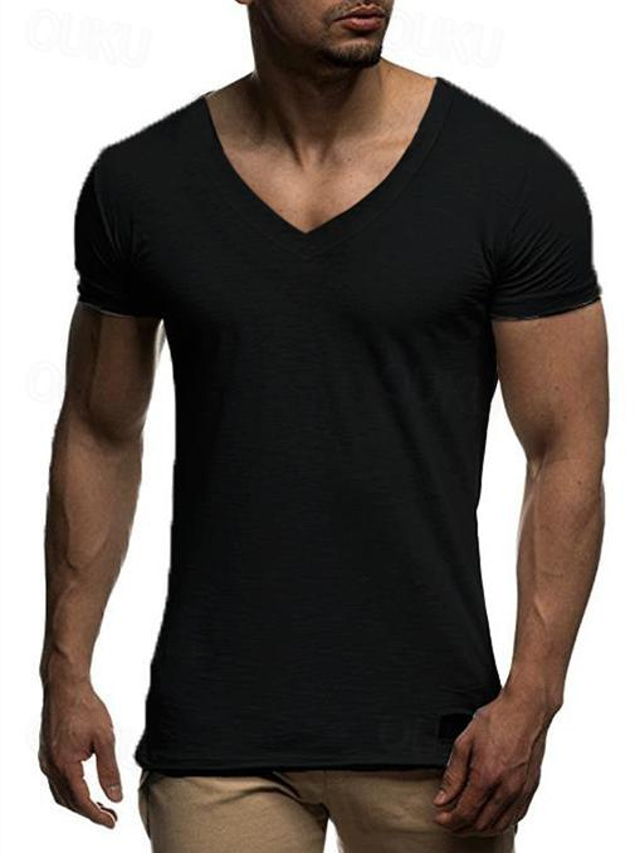  Men's T shirt Tee Tee Plain V Neck Fitness Gym Short Sleeve Clothing Apparel Streetwear Sportswear Work Basic