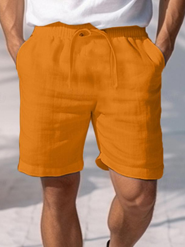  Homens Calção Shorts de linho Shorts de verão Bolsos Com Cordão Cintura elástica Tecido Conforto Respirável Ao ar livre Diário Para Noite Moda Casual Branco Azul Marinha