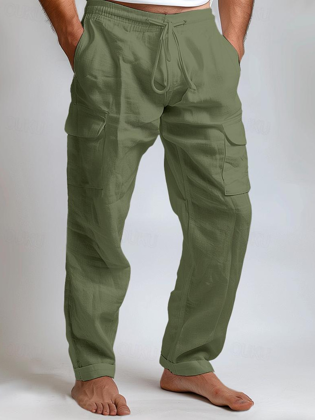  Bărbați Pantaloni Cargo Pantaloni de in Pantaloni Pantaloni de vară Cordon Talie elastică Multi Buzunare Simplu Confort Respirabil Lungime totală În aer liber Zilnic Ieșire Modă Casual Negru Alb