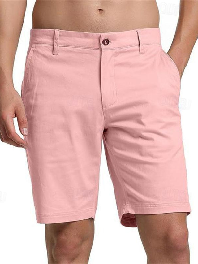  Homens Shorts rosa Calção Shorts de verão Shorts de trabalho Botão Bolsos Tecido Vestível Curto Ao ar livre Diário Moda Clássico Preto Branco