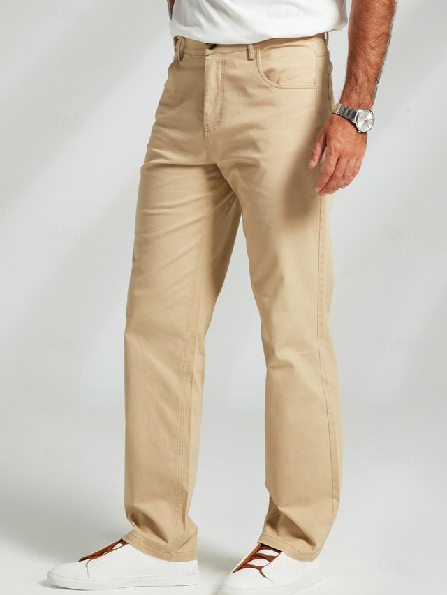  Men's Dress Pants Zipper Pocket Solid Color Breathable Full Length Formal Office Business Chic & Modern Formal Navy Blue Khaki Micro-elastic