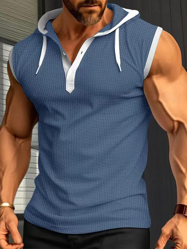  Men's Tank Top Waffle Shirt Undershirt Sleeveless Shirt Plain Hooded Outdoor Going out Sleeveless Clothing Apparel Fashion Designer Muscle