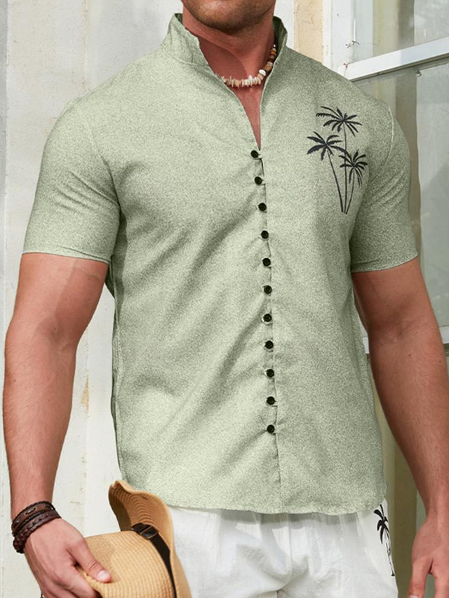  Coconut Tree Graphic Prints Casual Men's Shirt Outdoor Street Casual Summer Spring Stand Collar Short Sleeve Green S, M, L Polyester Shirt