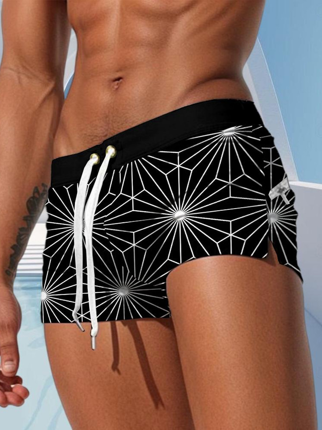  Men's Swim Shorts Swim Trunks Boxer Swim Shorts Shorts Pocket Drawstring Elastic Waist Geometric Pattern Breathable Soft Short Surfing Holiday Beach Fashion Designer Black Red Micro-elastic