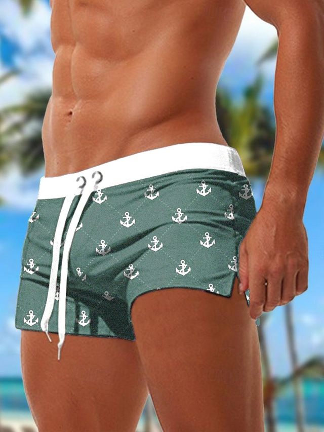  Anchor 3D Print Men's Swim Shorts Swim Trunks Boxer Hawaiian Shorts Side Pockets Drawstring Elastic Waist Breathable Soft Short Surfing Holiday Beach Fashion Designer Clothing