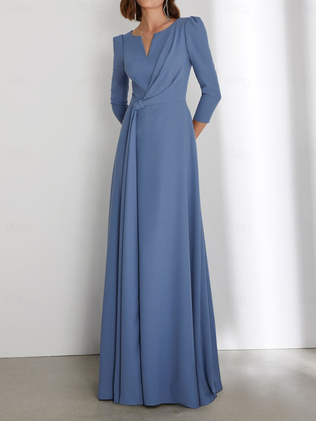  Vestidos de Invitada de Boda Estilo Sheath Elegante Vestido Formal de Gala de Longitud de Suelo Manga 3/4 Cuello en V Chifón Elástico con Pliegues Cruzados 2025