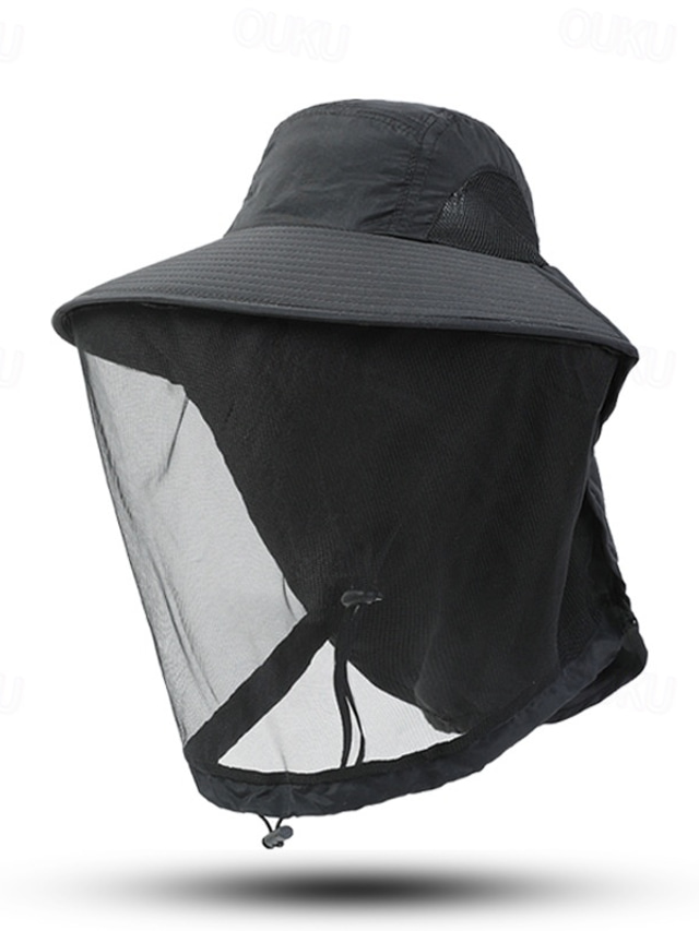  Men's Bucket Hat Fishing Hat Black Navy Blue Nylon Mesh Fashion Casual Street Daily Plain Adjustable Sunscreen Breathable