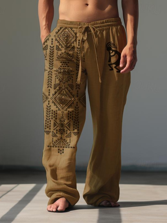 Homme Pantalon En Lin Pantalon Pantalon été Pantalon De Plage Cordon Taille Elastique Plein Confort Respirable Exterieur Du Quotidien Sortie Melange D P9477441