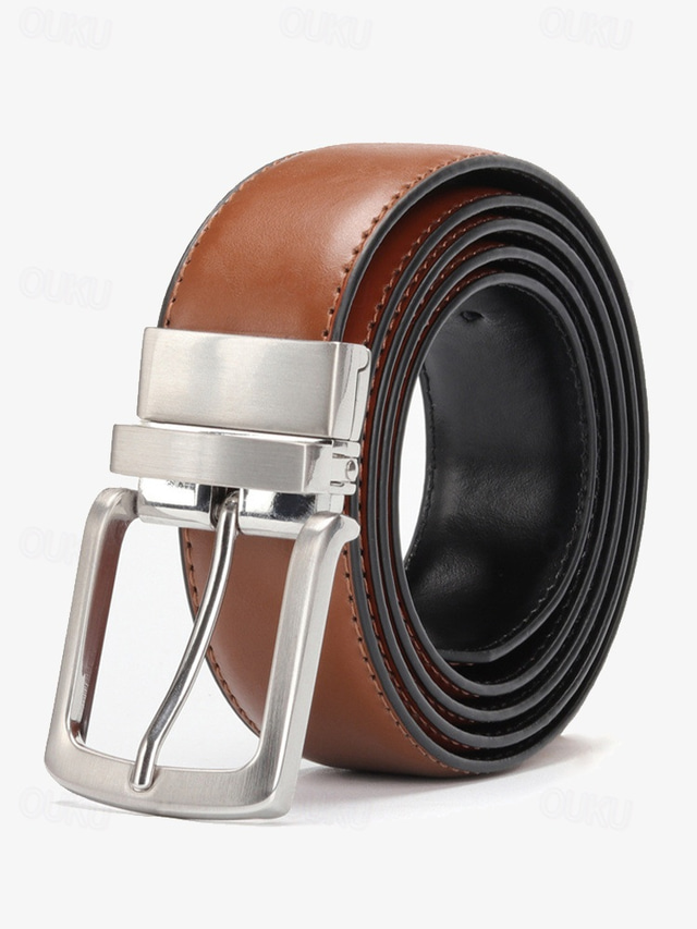  Men's Premium Leather Belt with Sleek Stainless Steel Buckle - Perfect for Business and Casual Wear