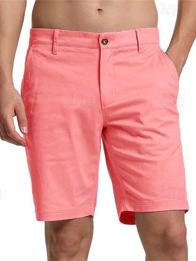  Homens Shorts rosa Calção Shorts de verão Shorts de trabalho Botão Bolsos Tecido Vestível Curto Ao ar livre Diário Moda Clássico Preto Branco