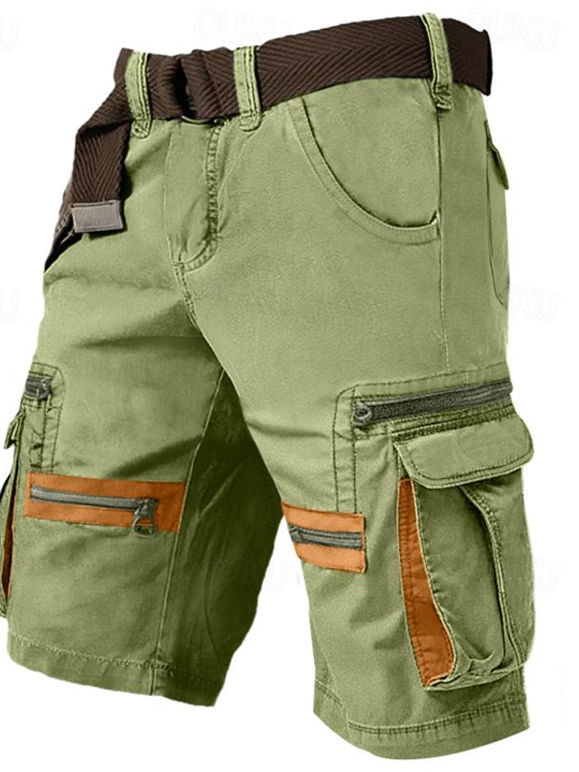  Herr Cargo-shorts Shorts Casual shorts Ficka med blixtlås Flera fickor Rakt ben Slät Komfort Knelängd Ledigt Dagligen Helgdag Bomullsblandning Mode Streetwear Svart Grön Microelastisk
