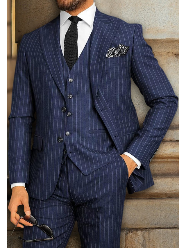  Black Dark Navy Men's Wedding Suits Solid Colored 3 Piece Party Dress Tailored Fit Single Breasted Two-buttons 2024