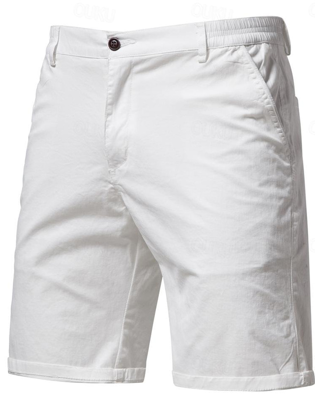  Men's Shorts Chino Shorts Bermuda shorts Work Shorts Pleated Pocket Plain Comfort Soft Knee Length Outdoor Casual Daily Fashion Streetwear Black White Micro-elastic