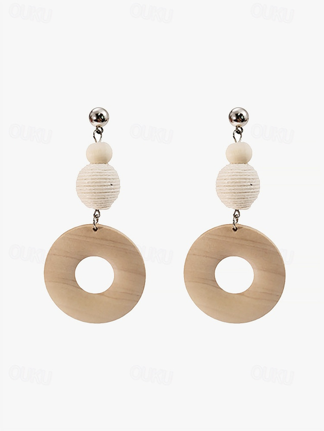  Women's Bohemian Wooden Hoop Earrings – Handmade Natural Dangle Earrings for Casual and Beach Outfits