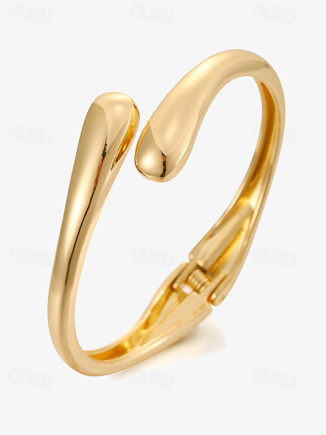  Women's Gold Aluminum Alloy Bangle Bracelet – Elegant and Lightweight Open Cuff for Everyday Wear and Special Occasions