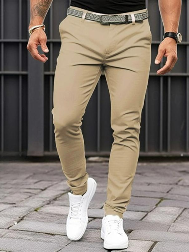  Men's Trousers Chinos Summer Pants Casual Pants Front Pocket Plain Comfort Breathable Casual Daily Holiday Fashion Basic Pumpkin Black