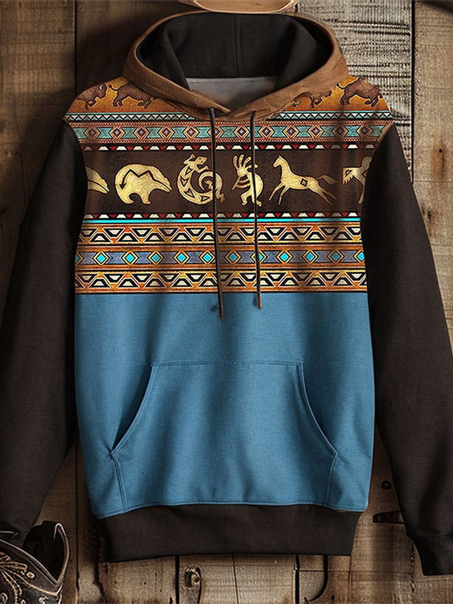  Men's Cowboy Hoodie Hoodies Sweatshirt Hoodie Long Sleeve Hooded Sweatshirt Crew Neck Fashion 3D Print Blue Brown Fall Winter Designer