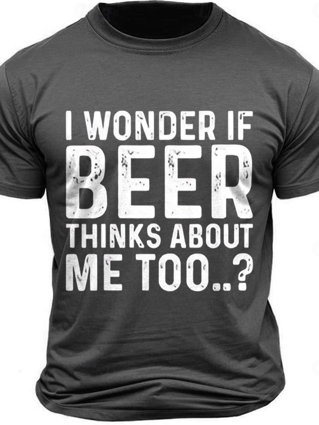  Men's Beer Letter Print T Shirt Tee Top Cotton Short Sleeve Graphic Shirt Army Green Dark Gray Comfortable Tee Street Sports Outdoor Fashion Designer Clothing