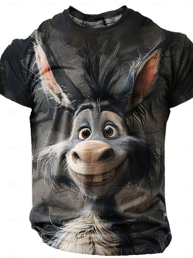  Herre Katt Esel Morsom T skjorte Kortermet T skjorte 3D-utskrift Crew-hals Skjorte Retro / vintage Fritid Gate stil Sport & Utendørs Ferie Ut på byen Svart Grå Vår sommer Klær S M L XL 2XL 3XL