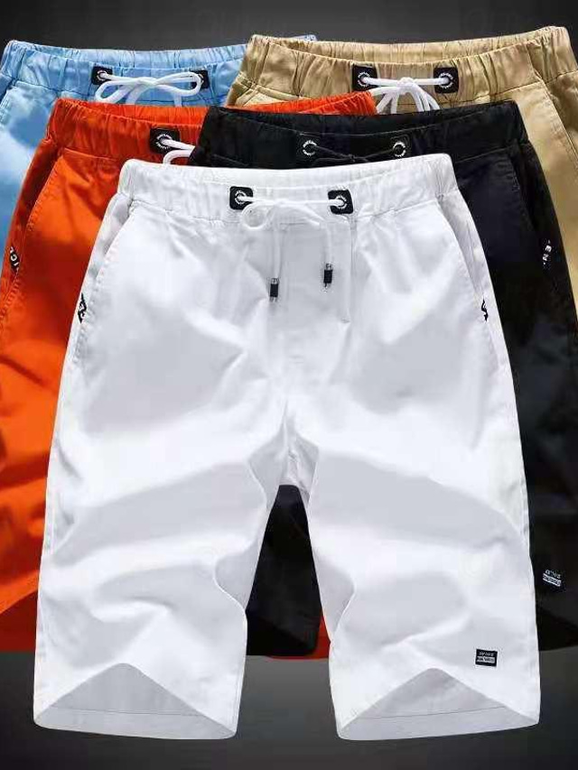  Men's Board Shorts Swim Trunks Beach Shorts Casual Shorts Drawstring Elastic Waist Solid Colored Outdoor Sports Knee Length Daily Leisure Sports Cotton Casual / Sporty Athleisure Black White