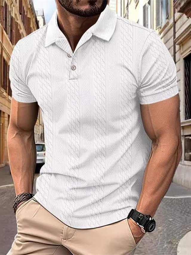  Men's Golf Shirt Golf Polo Work Casual Lapel Short Sleeve Basic Modern Plain Button Spring & Summer Regular Fit Black White Coffee Golf Shirt