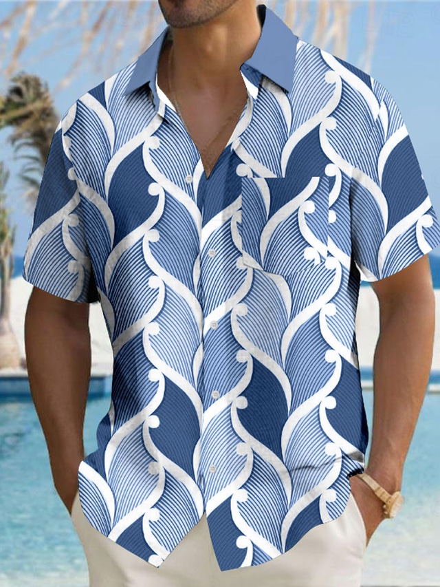 Chemise Homme Manches Courtes Buffalo David Bitton - Imprimé Géométrique Bleu - Taille 4XLT