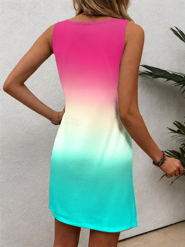  Dámské mini šaty malé šaty sundress tank šaty letní šaty stylové dovolená prázdniny pláž volný střih ombre barva gradient bez rukávů kulatý výstřih magenta léto