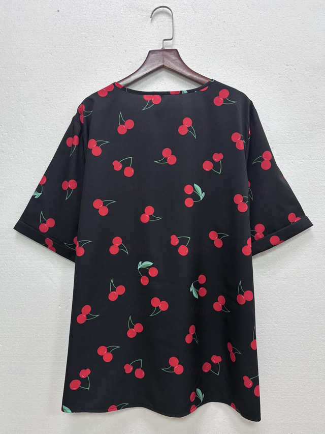  Women's Plus Size Summer Tops Casual Short Sleeve Round Neck Regular Tops Daily Print Black Spring, Fall, Winter, Summer All Seasons