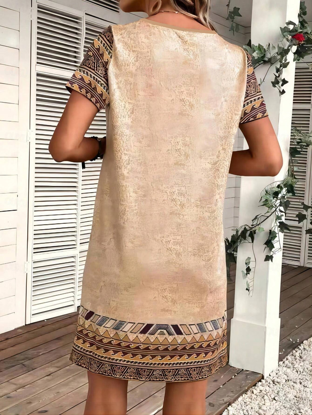  Abito Mini Donna Abito Petite Abito T Shirt Abito Tee Abito Estivo Abito A-Line Abito Casual Vacanza Compleanno Casual Vestibilità Larga Geometrica Maniche Corte Collo A V Khaki Estate