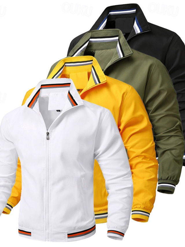  Men's Lightweight Jacket Bomber Jacket Daily Vacation Pocket Spring &  Fall Plain Fashion Classic Lapel Regular Black White Yellow Light Green Dark Blue Jacket