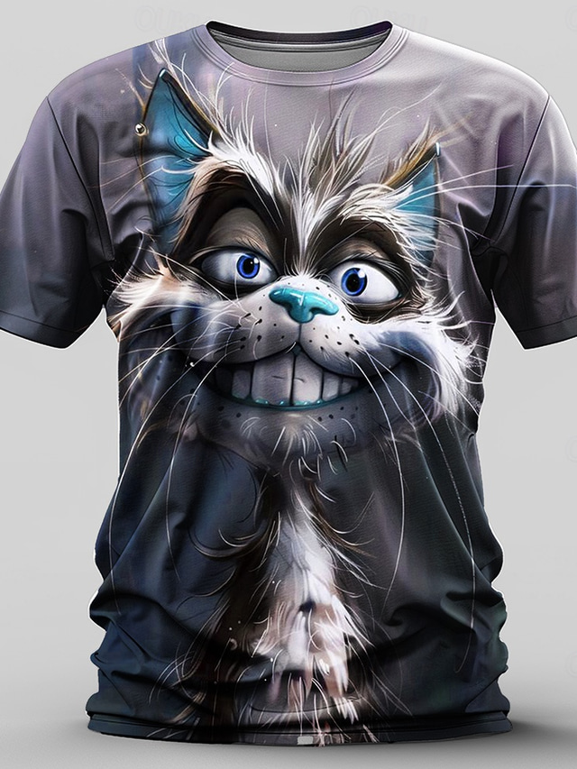  Men's Graphic Cat T shirt Short Sleeve T shirt 3D Print Crew Neck Shirt Retro Vintage Casual Street Style Sports Outdoor Holiday Going out Purple Gray Spring & Summer Clothing Apparel S M L XL 2XL 3XL