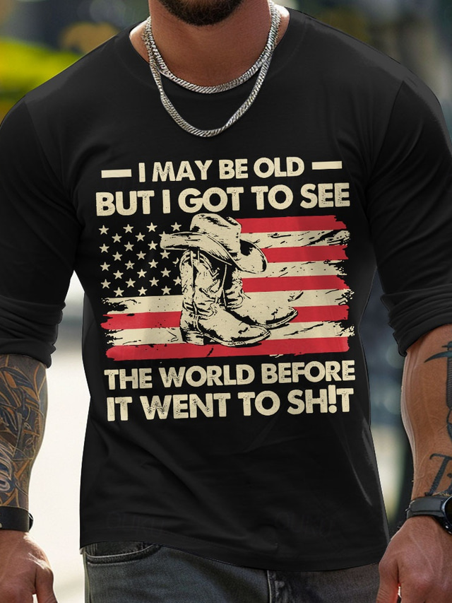  Letter Print Old People Black Orange Dark Blue T shirt Tee Men's Graphic 100% Cotton Shirt Classic Casual Shirt Long Sleeve Comfortable Tee Spring Fall Fashion Designer Clothing S M L XL XXL