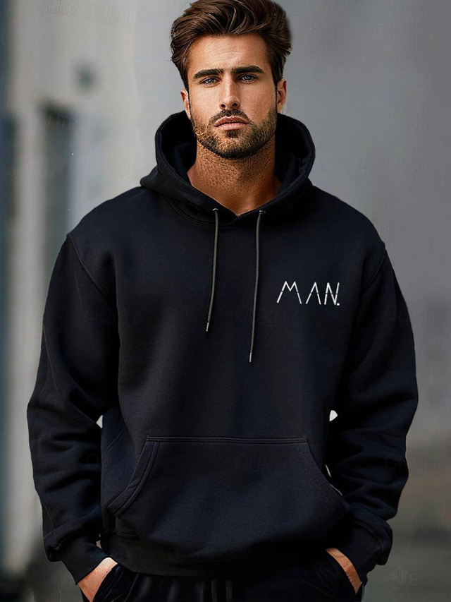  Men's  Cotton Hoodie Pullover Basic Fashion Daily Casual Hoodies Letter Black Long Sleeve Holiday Vacation Streetwear Hooded Spring &  Fall Clothing Apparel Designer