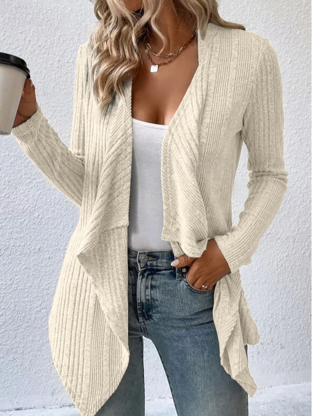  Dames Vest jas Casual Effen Kleur Geribd Open voorzijde Gebreid Asymetrische zoom Lange mouw Normale tops breien Dagelijks Groen Khaki Lente Herfst