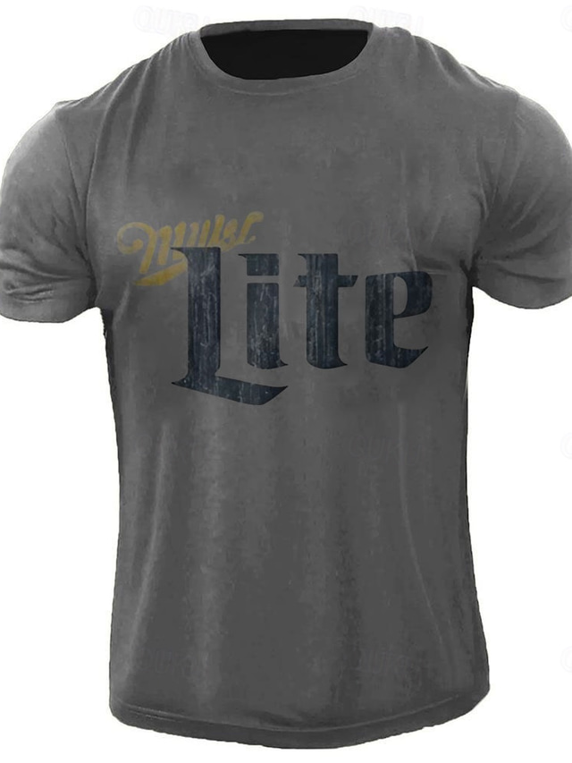  Men's Letter Printed Beer T Shirt Tee Top Cotton Short Sleeve Graphic Shirt Black Dark Grey Comfortable Tee Street Sports Outdoor Fashion Designer Clothing