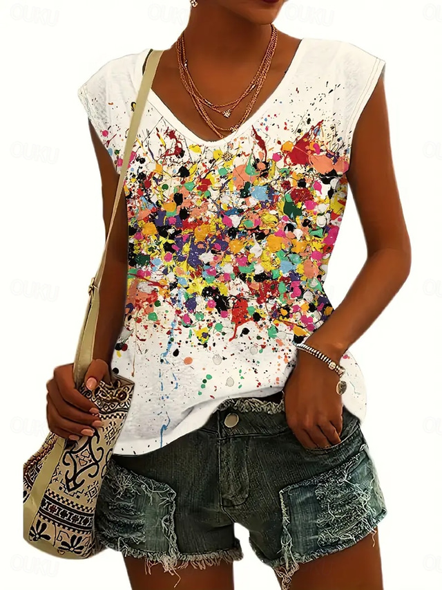  Dames Camisole Tanktop Stijlvol Casual Ombre Print Mouwloos Regelmatige Tops V-hals Dagelijks Off-white Zomer