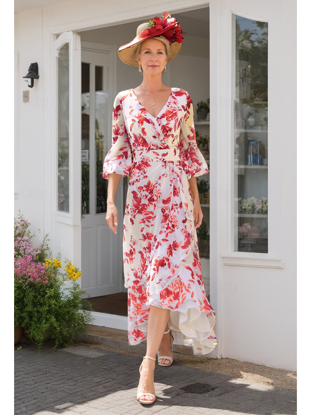  TS Beach Wedding A-Line Mother of the Bride Dress Elegant V Neck Asymmetrical Chiffon 3/4 Length Sleeve with Draping 2025 free custom size