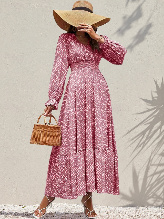  robe de soirée femme florale à volants col en V robe longue maxi robe élégante élégante quotidienne à manches longues automne