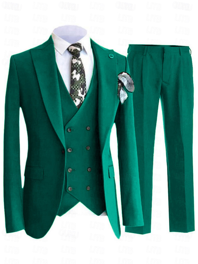 Costumes de Mariage 3 Pièces pour Hommes, Coupe Ajustée, Simple Boutonnage et Un Bouton