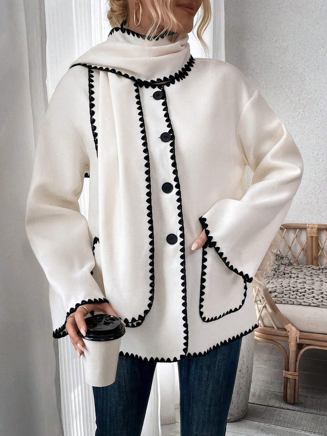  Dames Blouse Effen Kleur Stijlvol Modern Lange mouw Col Normale tops Werk Dagelijks Lapwerk Knop Wit Lente Herfst Winter