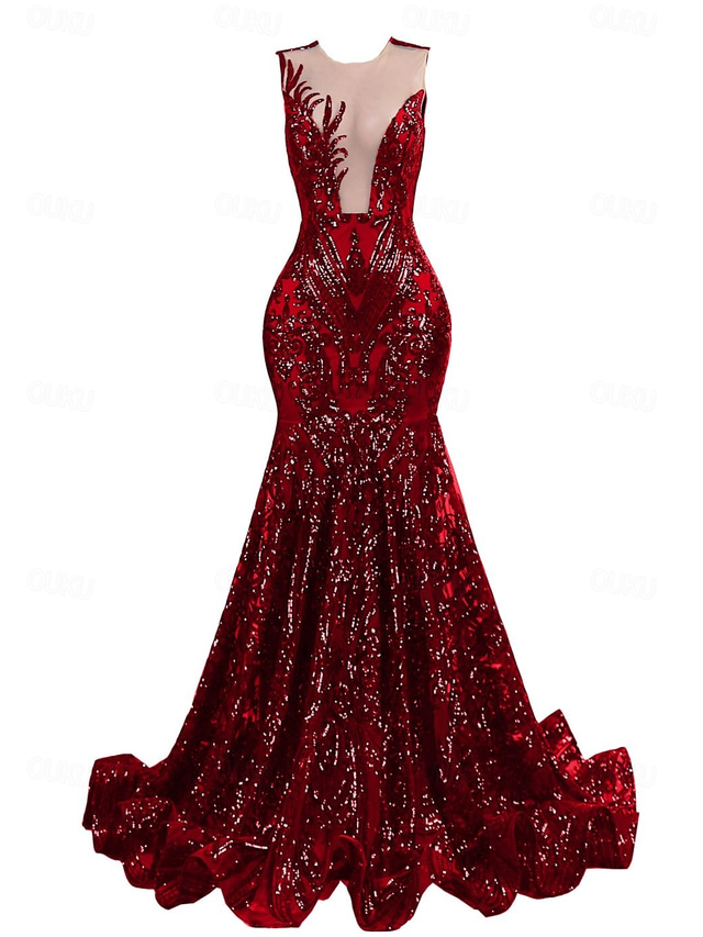  Meerjungfrau Abendkleid Elegantes Kleid Abendparty Black Tie Gala Gericht Zug Ärmellos Juwel-Ausschnitt Afroamerikanisch Pailletten mit Pailletten Maskerade Kleid 2025