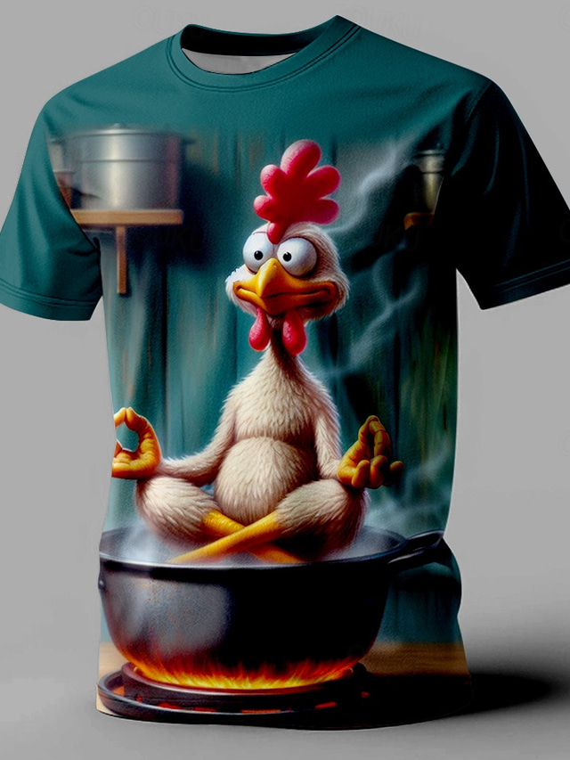  Men's Animal Rooster Funny Slang T Shirt Short Sleeve T shirt 3D Print Crew Neck Shirt Retro Vintage Casual Street Casual Bar Green Spring & Summer Clothing Apparel S M L XL XXL XXXL
