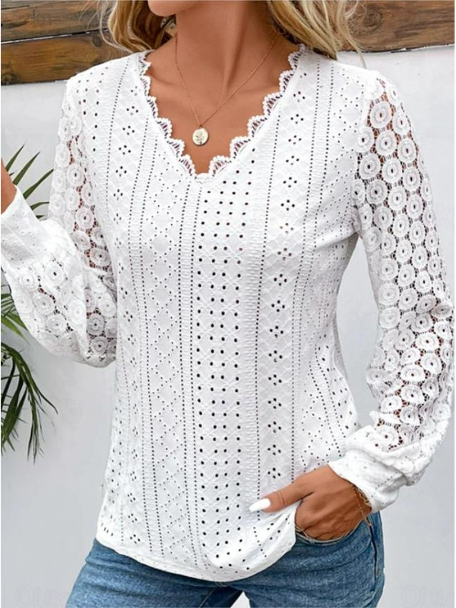  Women's Blouse Work Daily Stylish Modern Long Sleeve White Spring Fall