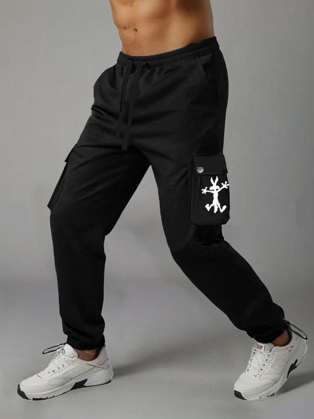  Men's Athletic Pants Sweatpants Elastic Waist Multi Pocket Straight Leg Animal Rabbit Comfort Breathable Full Length Sports Outdoor Casual Leisure Sports Sports Fashion Black White Micro-elastic