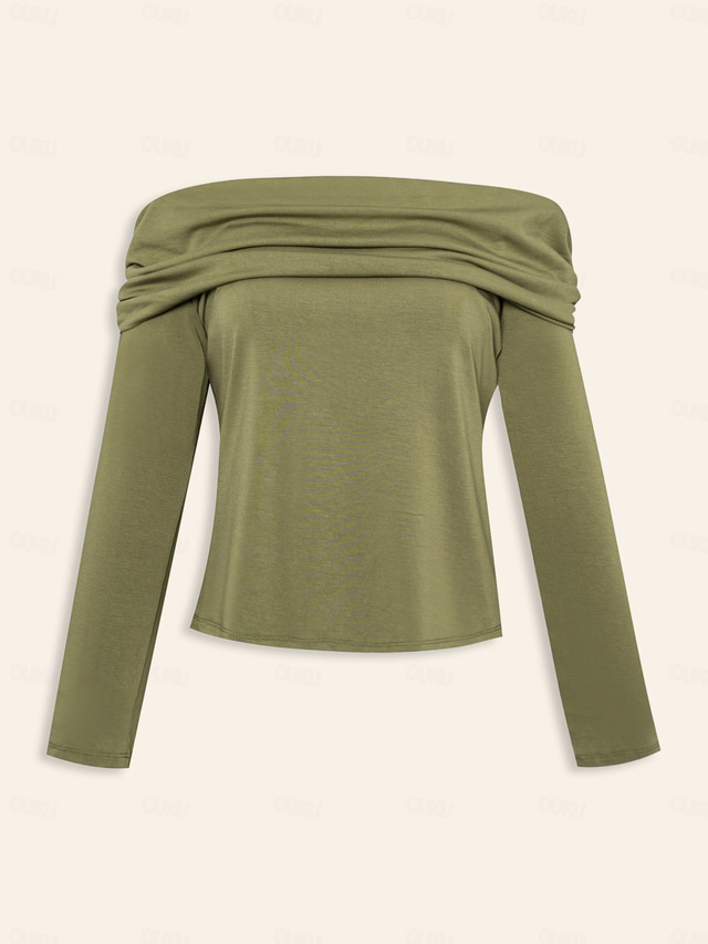  Ruched Long Sleeve Off Shoulder Shirt