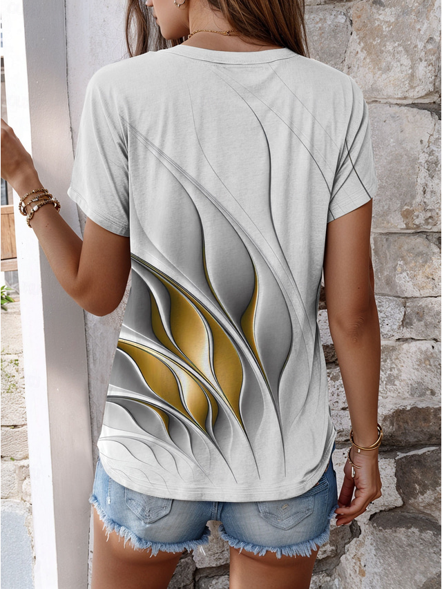  Women's T shirt Tee Ombre Geometric Print Daily Casual Short Sleeve Round Neck Gray Summer