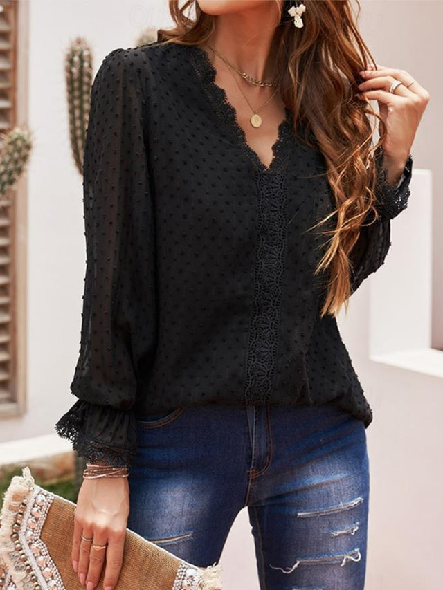  Women's Blouse Daily Stylish Modern Long Sleeve Black Spring Fall