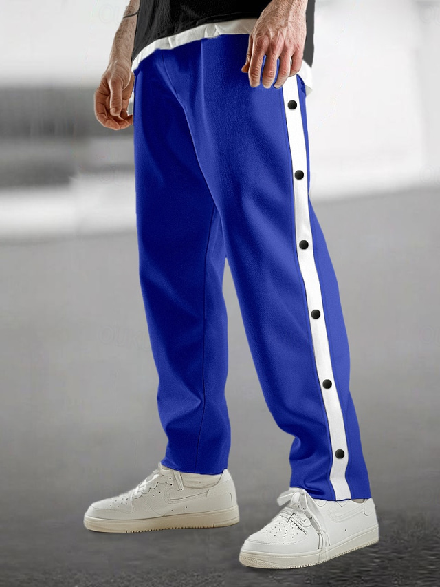  Men's Sweatpants Joggers Tear Away Pants Trousers Straight Leg Sweatpants Drawstring Elastic Waist Side Button Plain Comfort Breathable Full Length Outdoor Daily Going out Fashion Casual Black Blue